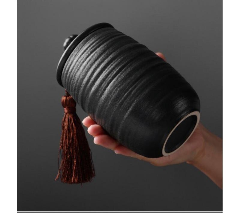 Urna de cerámica para cenizas funerarias, recipiente de almacenamiento con sello para urna de cremación humana de mascotas, recuerdo Pal, color blanco o negro