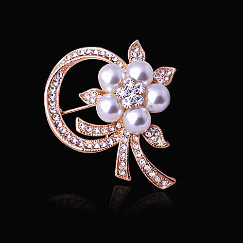 Accessoires pour vêtements pour femmes, grand flocon de neige, perle, cristal, broche à fleur exquise: COULEUR OR ROSE