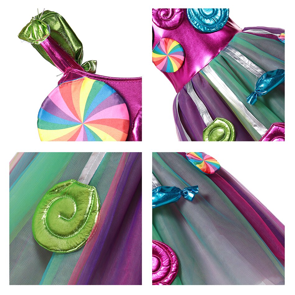 Sweet Candy Girl Clothes Summer Kids Carnival Frock Little Girl Birthday Fancy Rainbow Tutu Dress with Hairband Child Party Gown