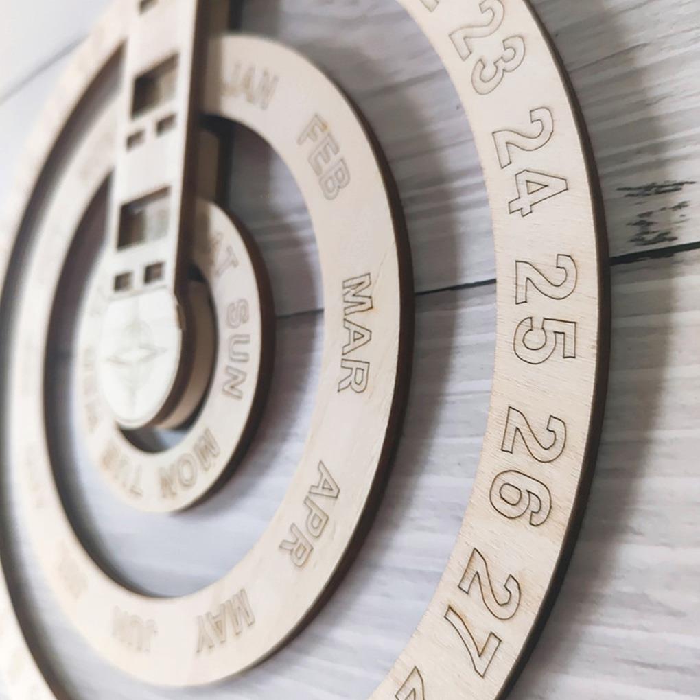 Perpetual Calendar Wooden Wall Calendar Table Circular Rotating Calendar Wall Decoration Wall Hanging Crafts Decoration