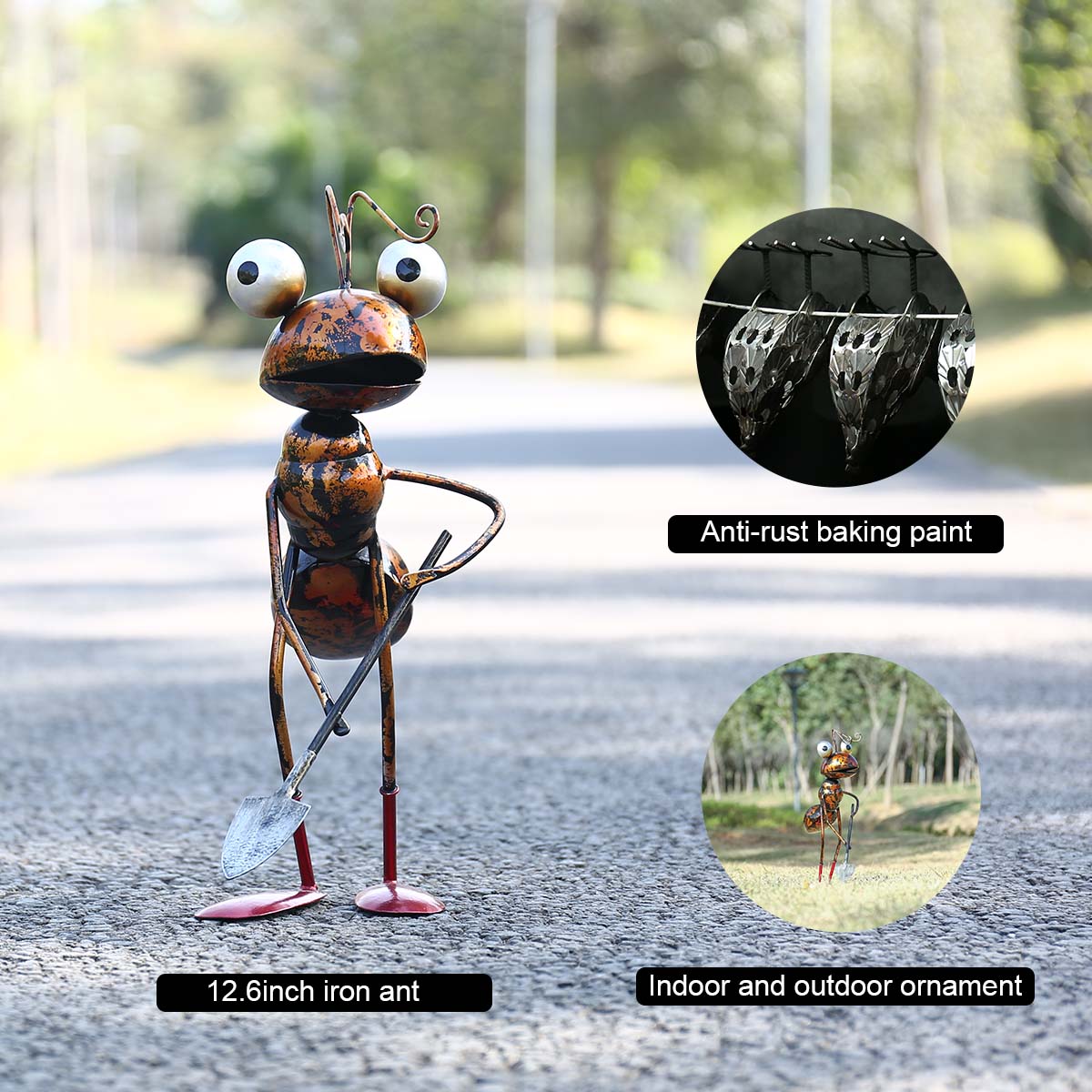 13inch Ant Sculpture Iron Cartoon Ant With Removable Bucket Garden or Desk Decor Succulent Flower Pot Trinket Storage