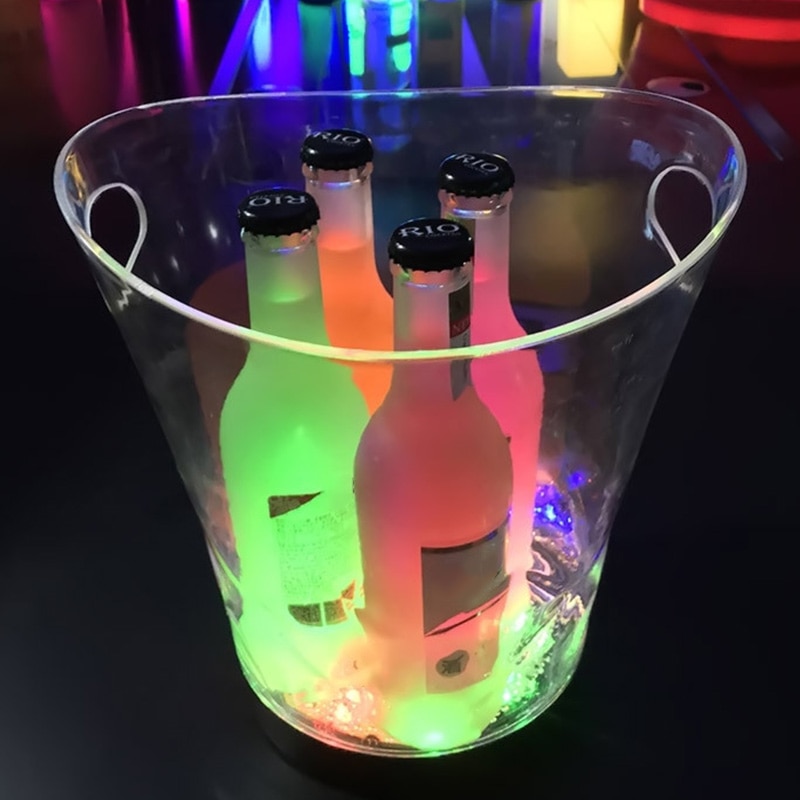 Cubo de hielo LED colorido de doble capa cuadrado Bar cerveza cubo de hielo Multi-Color cambiante Durable cubeta de vino de hielo 5L para Bar P7Ding