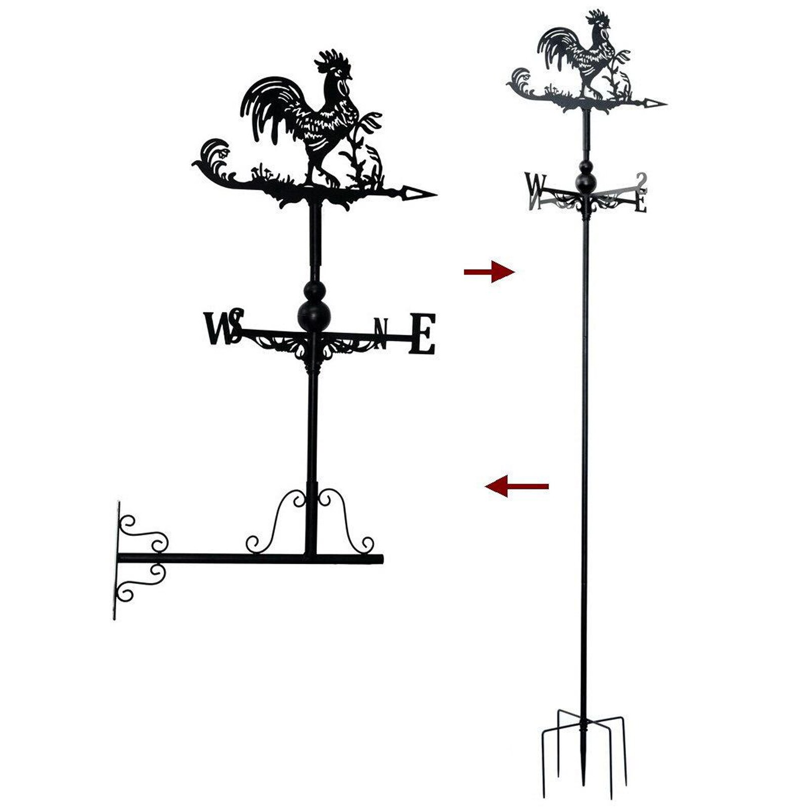 Rooster Weathervanes Iron Wind Vane Wind Speed Direction Indicator Garden Yard Pole