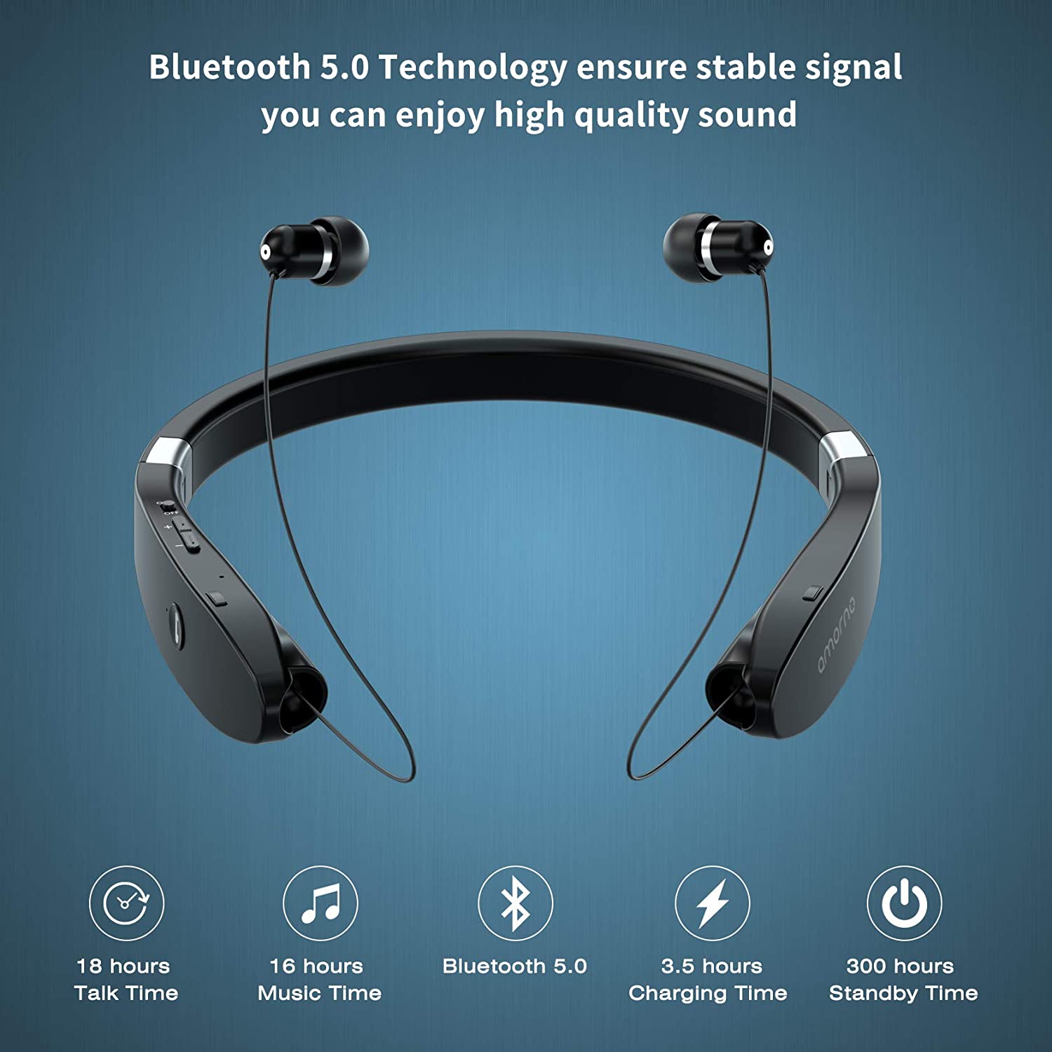Hopfällbart bluetooth-headset, infällbara hörlurar för sport och träning, brusreducerande stereo-nackband trådlösa hörlurar med mikrofon