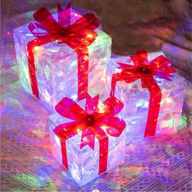 impostato di 3 scatole luminose natalizie, decorazioni per interni ed esterni, confezione regalo per albero di Natale, cortile, portico di casa, decorazioni per prato natalizio