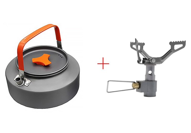 1.1L&1.6L camping kettle outdoor kettle Ultralight camping tableware travel tableware Outdoor Hiking Teapot outdoor picnic set: 1.1L And Stove