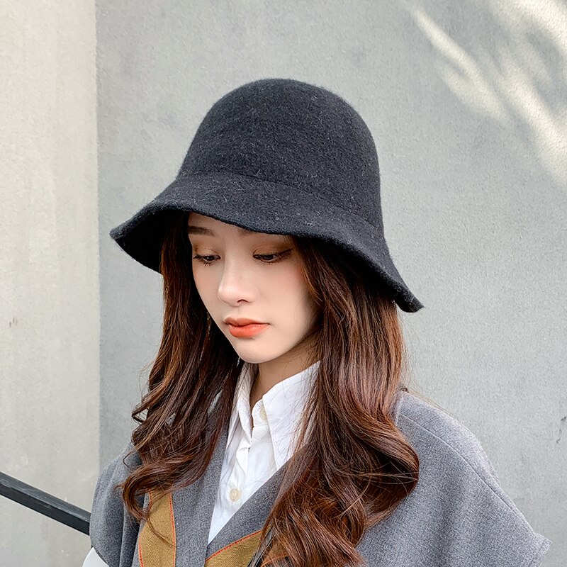 Vrouwen Herfst Winter Wol Gebreide Visser Hoeden Vintage Effen Kleur Elegante Temperament Bob Emmer Hoed Vrouwelijke