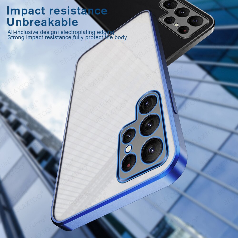 Luxury Plating Phone Case For Samsung Galaxy S22 Ultra 5G S 22 Plus 5G 2022 Camera Protect Matte Transparent Electroplated Cover