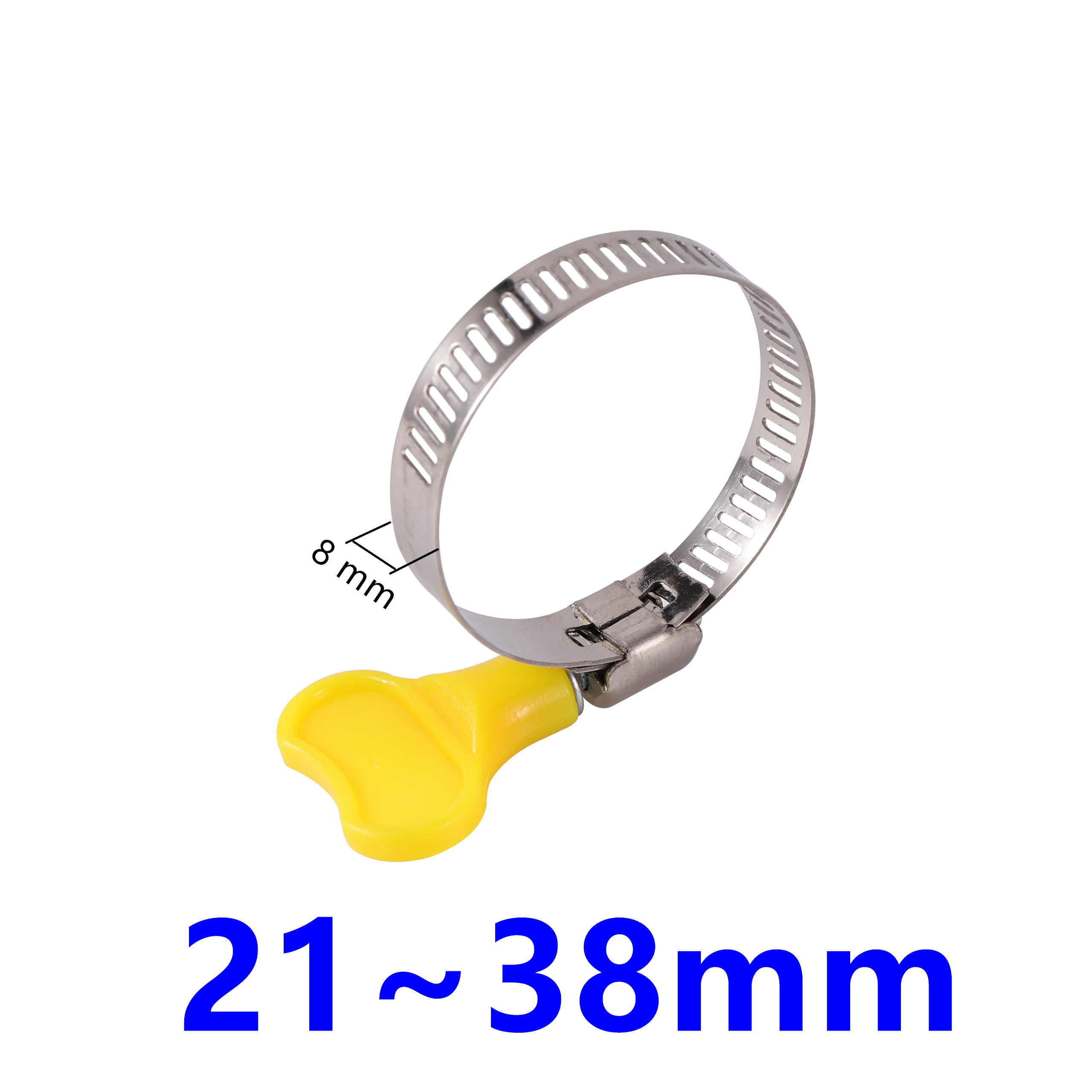 2Pcs Adjustable Stainless Steel Plastic Butterfly Handle 8~38mm Diameter Pipe Worm Drive Clamp Hose Tube Fastening Flexible Clip: 21-38mm