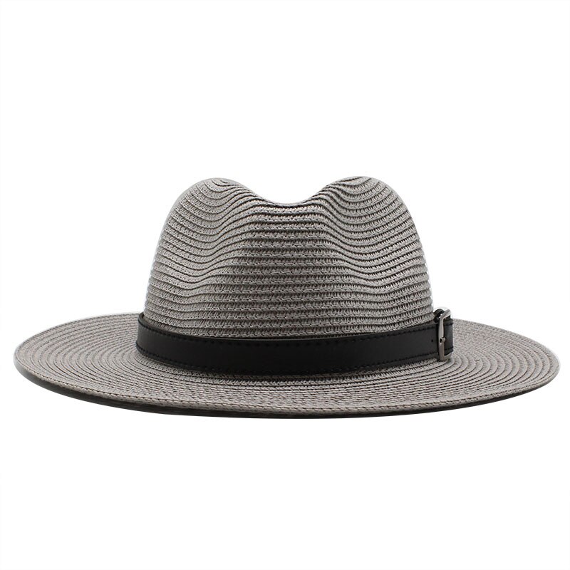 Summer unisex sun hat casual vacation Panama straw hat women wide brim Beach jazz men hats Foldable Chapeau: gray