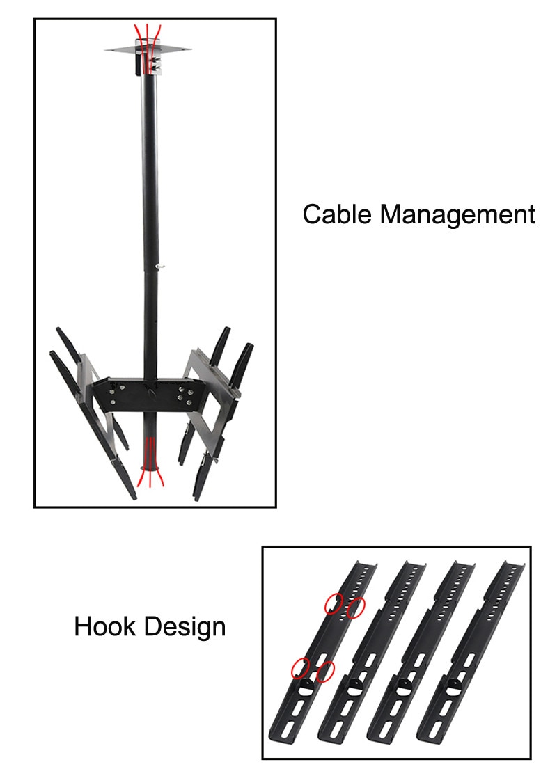 30-65 inch Dual Screen LED LCD TV Ceiling Mount Free Lifting 90-130cm 360 Swivel Max. VESA 45*67CM Double TV Bracket Hanger