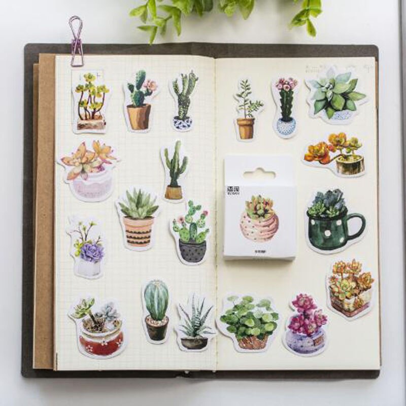 ! 50 PCS/box Cute Succulent Plants Diary Paper Lable Sealing Stickers Crafts And Scrapbooking Decorative Stickers