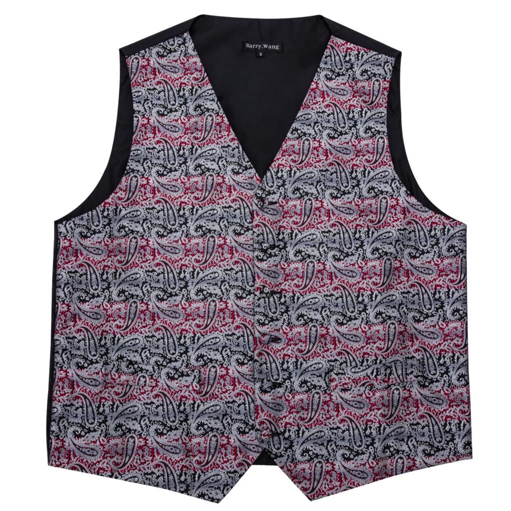 Mænd formel vest sommer veste med v-hals slik paisley slips grå slips lommetørklæde manchetknapper sæt til smoking barry.wang mj -2005