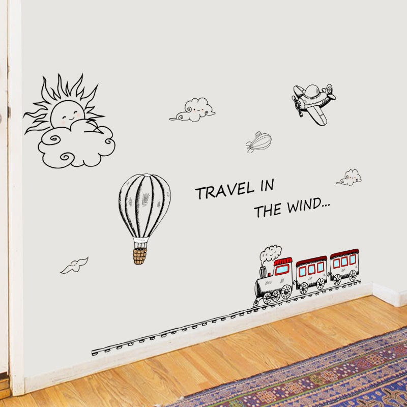 Cartoon Track train Wall Sticker for kids child rooms bedroom decorations for home Mural Art Decals nursery background stickers