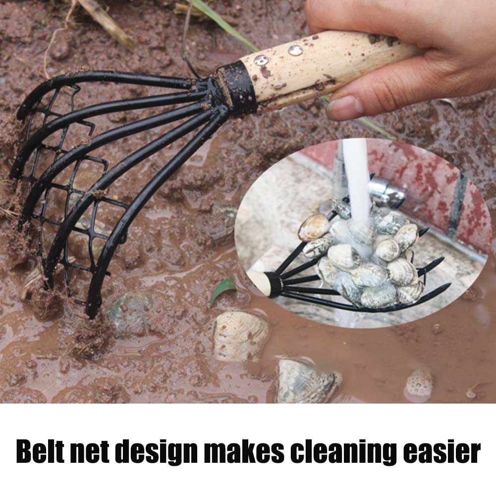 Dig Seafood Accessories Conch Home Wood Handle 5 Claw Pitchfork Useful Shell With Net Garden Beach Clam Rake Tool
