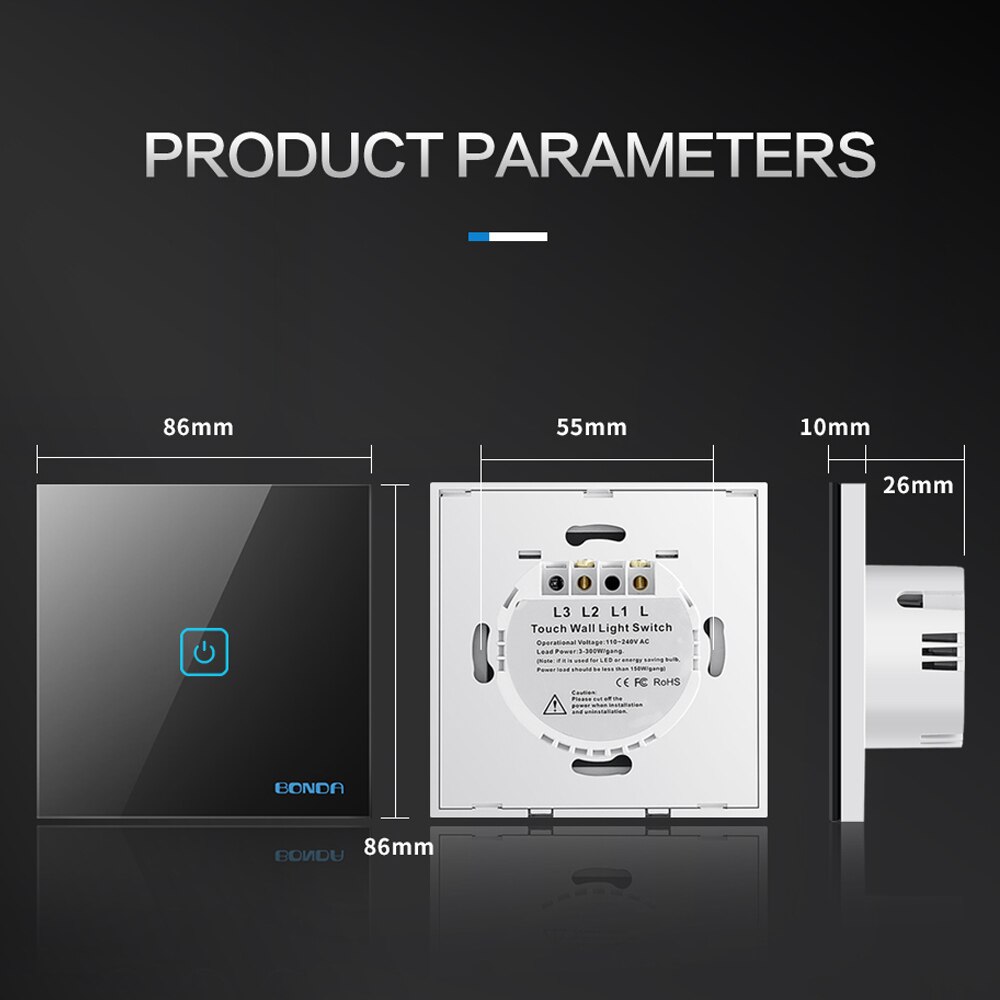 Light Touch Switch EU 110-220V Tempered Crystal Glass Panel Led Sensor Switches Wall Lamp Backlight 1/2/3 Gang 1 Way Smart Home