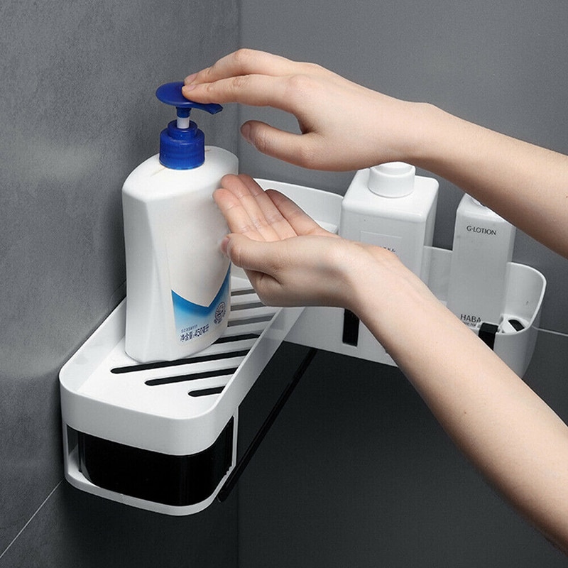 1 pc Ecke Dusche Regal Schlecht Shampoo Dusche Regal Halfter Küche Lagerung Gestell Organizer Zauberstab Montiert Badezimmer Spielereien