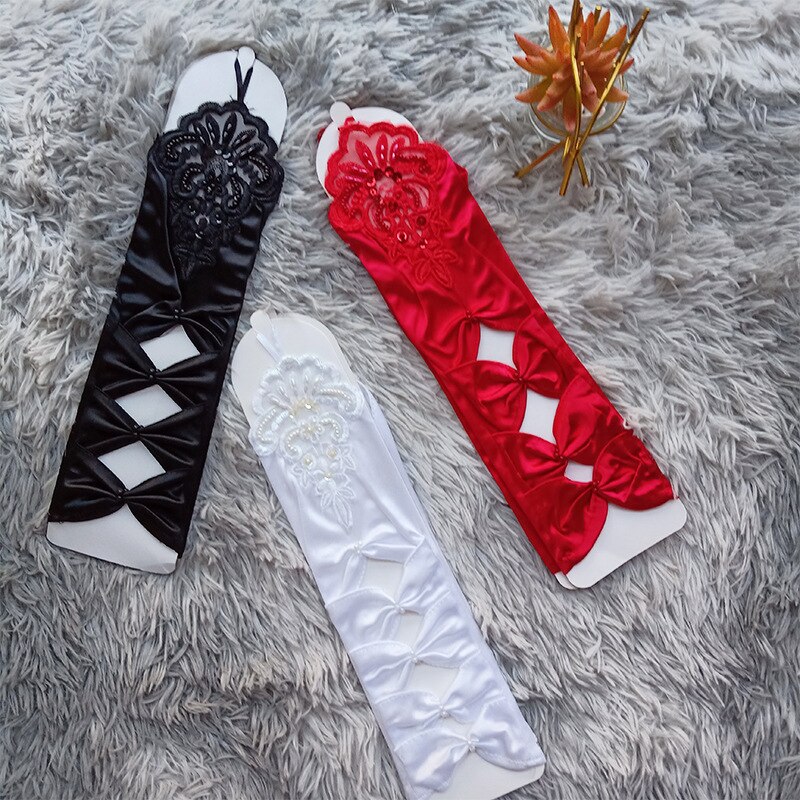 Zwart Rood Wit Ivoor Bruiloft Handschoenen Vingerloze Bridal Handschoenen Party Jurk Satijnen Handschoenen Guantes De Novia Bruiloft Accessoires