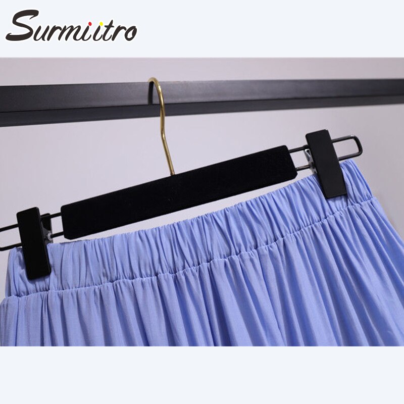 SURMIITRO Korean Style Long Skirt Women For Spring Summer Blue White Black High Waist Sun School Midi Pleated Skirt Female