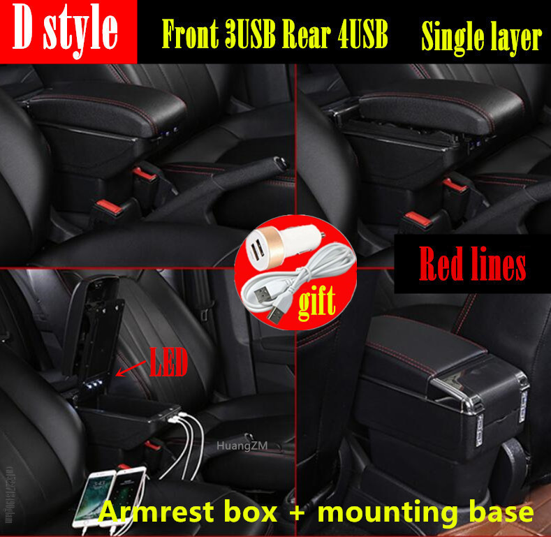 Auto Armsteun Voor Nissan Versa Armsteun Doos Almera Centrale Winkel Inhoud Opbergdoos Interieur Met Usb Interface: D1 red line 7USB