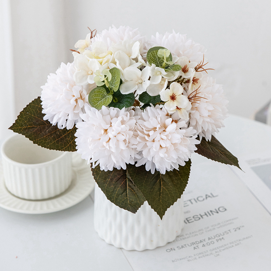 6 Takken Zijde Bolvormige Chrysanthemum Hortensia Kunstbloemen Voor Kerst Bruiloft Boeket Huisdecoratie