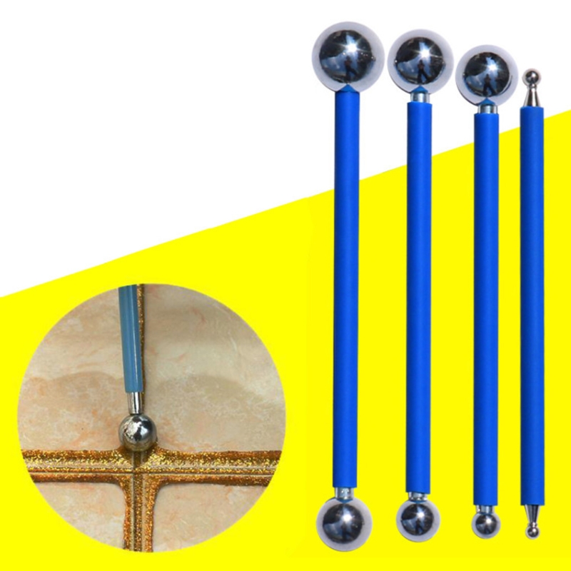 4 Pcs/Set Tile Caulk Finishing Tool Double Steel Pressed Ball Tile Joint Tool Tile Floor Joint Repair Caulking Tool Kit