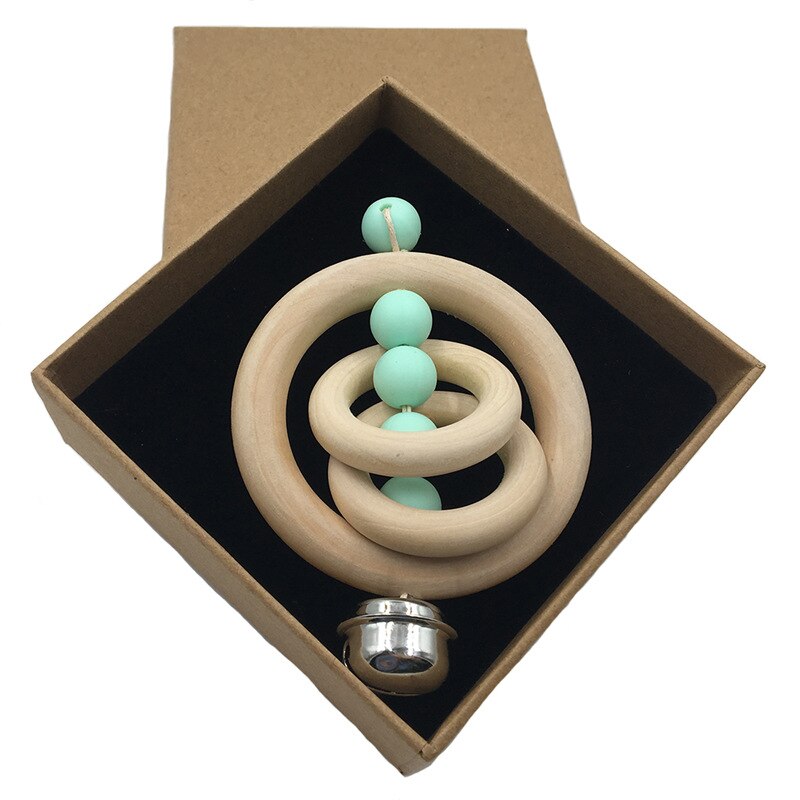 Baby Speelgoed Rammelaars Voor Pasgeborenen Bed Bel Houten Ring 0-12 Maanden Beuken 1Pcs Hout Bijtring Educatief Speelgoed voor Childrens: light green-with-box