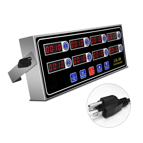 Loud Alarm System 8 Channel Digital Cooking Kitchen Timer Stainless Steel Housing Waterproof for Burger Bakery Pizza: US Plug