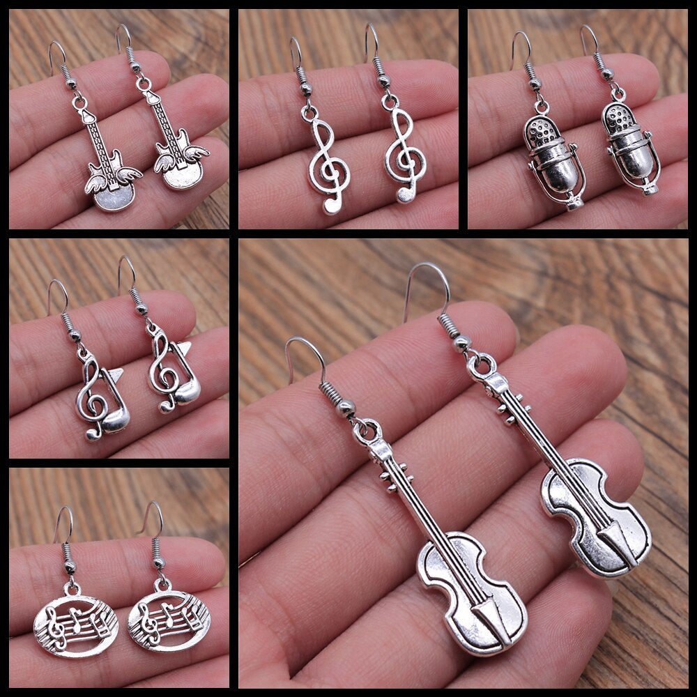 Musical Jewelry Earrings Musical Note Microphone Drum Guitar Violin Shaped Dangle Earrings For Girls Women