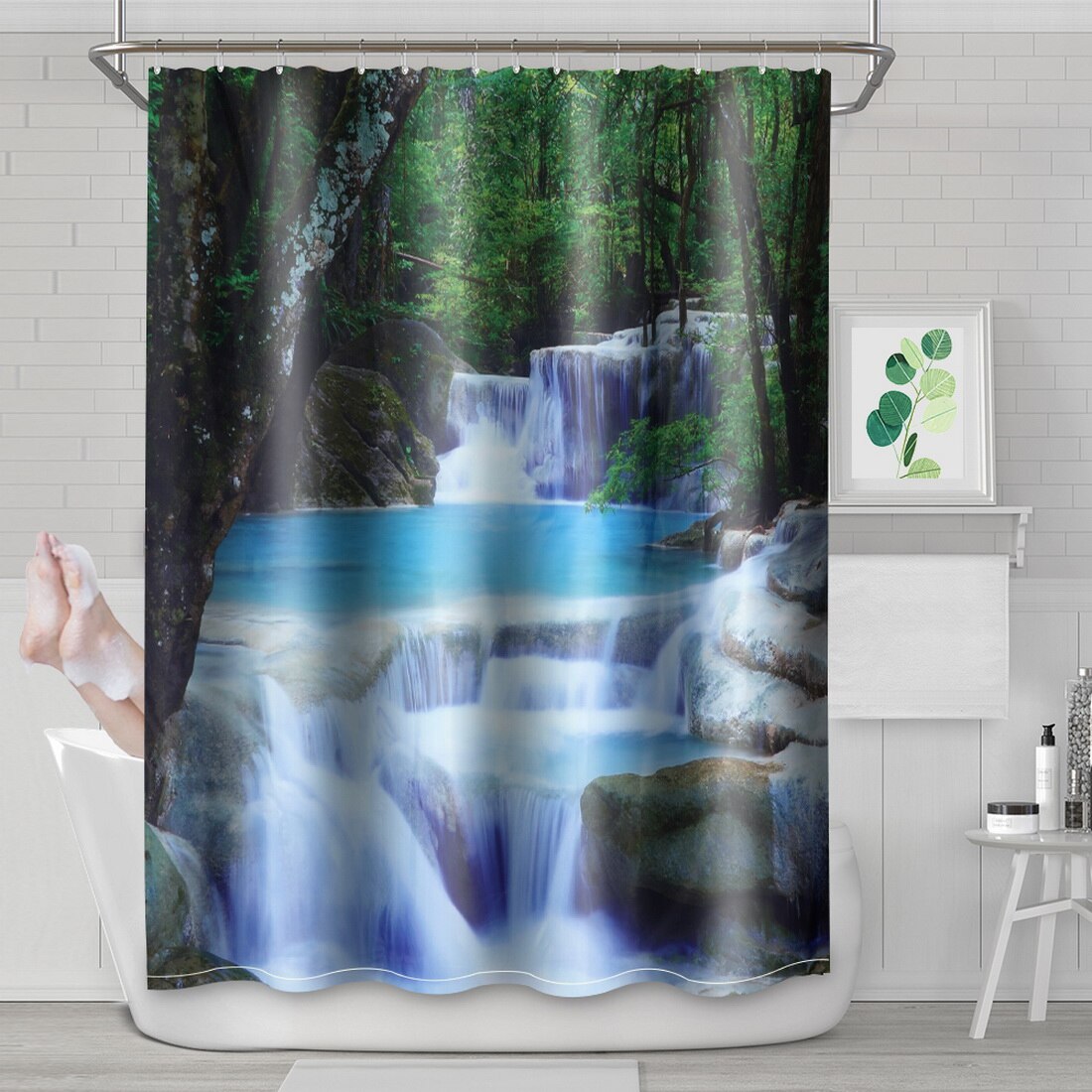 Feuille de plante tropicale Monstera Cactus rideau de douche rideau de salle de bain tissu imperméable Polyester résistant à la moisissure: G 180x180cm