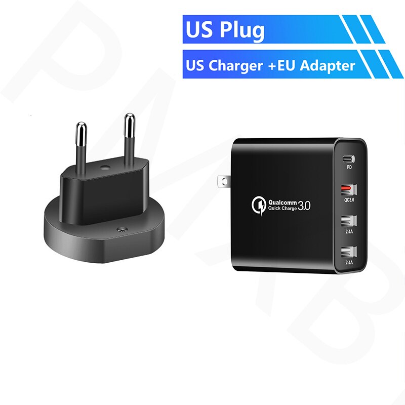 Multi USB Charger QC 4.0 Type C PD Wall Charger For Samsung S10 A90 Huawei Tablet iPhone 11 pro X MacBook Power Charging Adapter: EU Plug Black