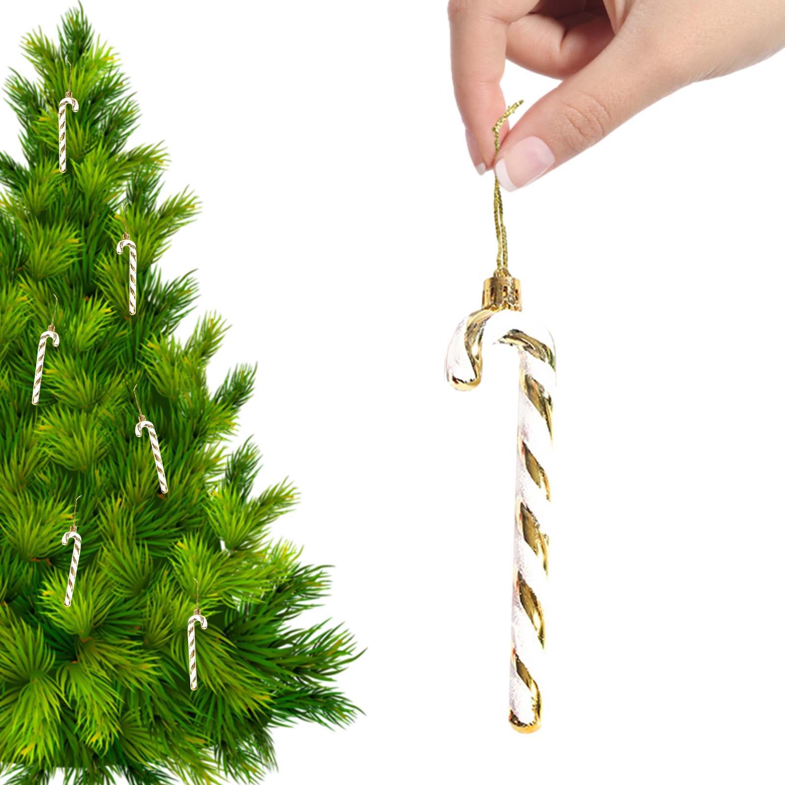 Decorazioni natalizie con bastoncino di zucchero 6 pezzi Albero di Natale con bastoncino di zucchero Ornamento da appendere Decorazioni natalizie per albero di Natale: Oro