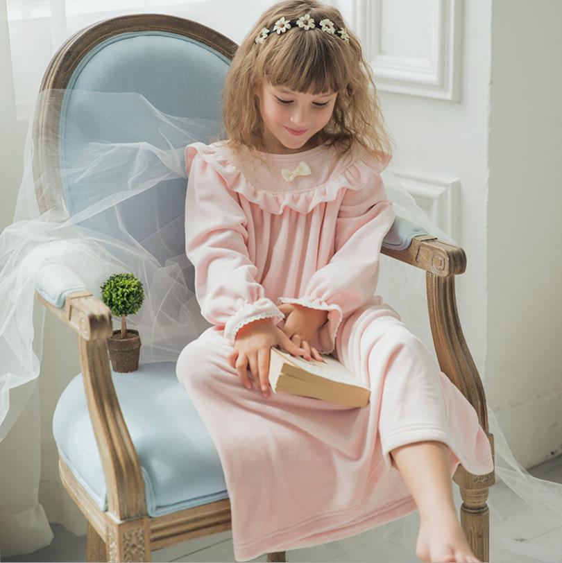 Vestido de dormir para bebé niña primavera otoño estilo palaciego volantes dulces camisones con estilo niños ropa linda de franela para el hogar ws164