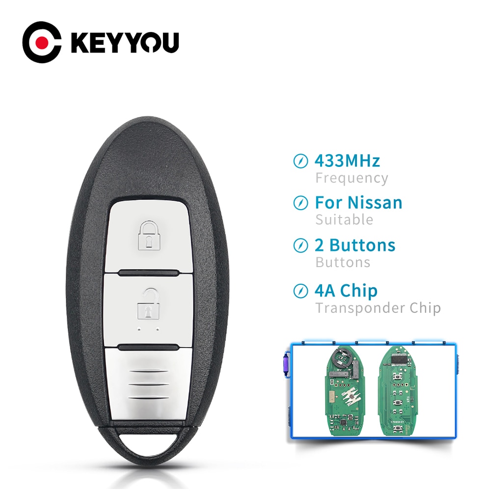 KEYYOU For Nissan Juke Qashqai X-Trail TIIDA SYLPHY J10 J11 Car Keyless Go Smart Remote Key 433Mhz 4A Chip 2 Buttons