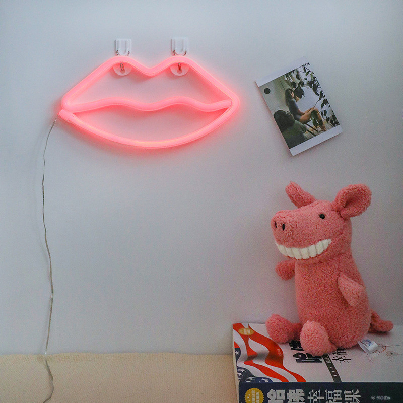 Led neon lys skilt rør dekorationer julefest bryllup dekorationer væg børneværelse hjem gult wienerbrød display: Læber røde