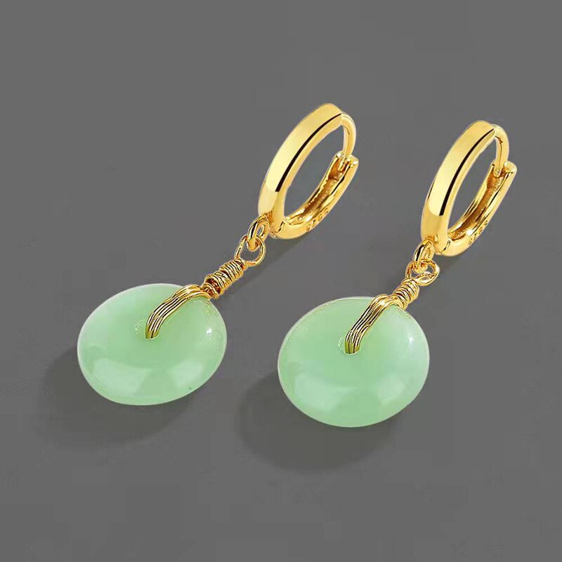 Gioielli penetranti rotondi orecchini pendenti in pietra verde moda orecchini a bottone dorati fatti a mano retrò per regalo di anniversario di matrimonio da donna