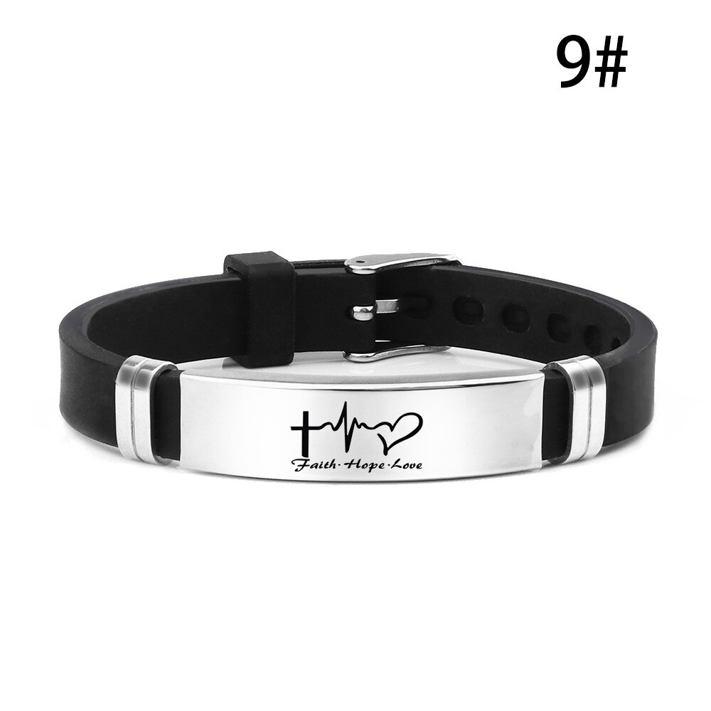 Trendy Religious Heart Jesus Scripture Quote Christian Bible Inspirational Verse Faith Hope Love Silicone Bracelets For Man: 9