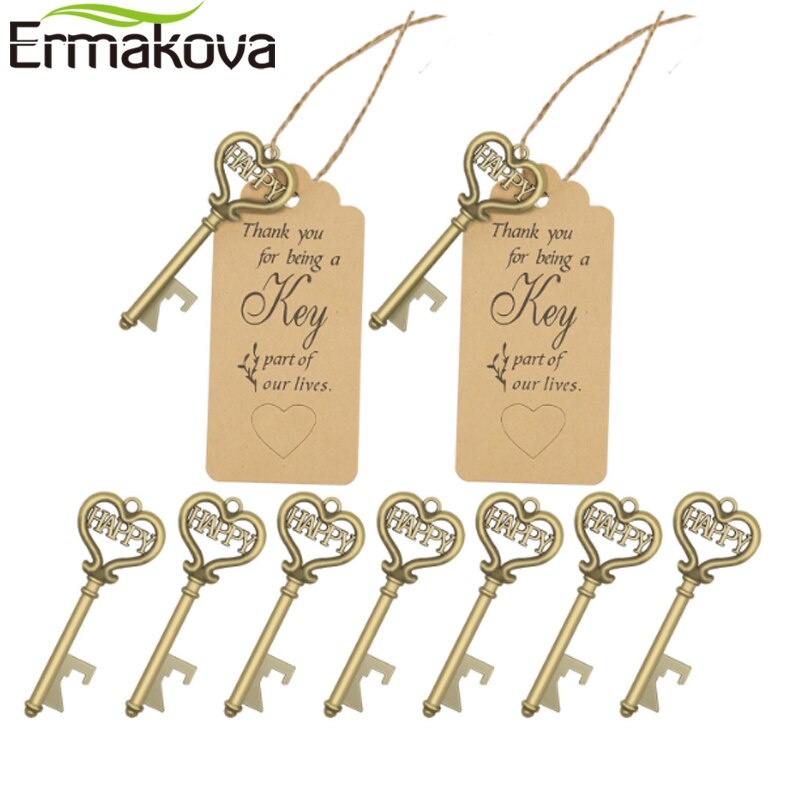 25/50Pcs Key Bottle Opener Wedding Souvenirs Vintage Beer Bottle Opener Keychain With Cardboard Label Party Party Supplie