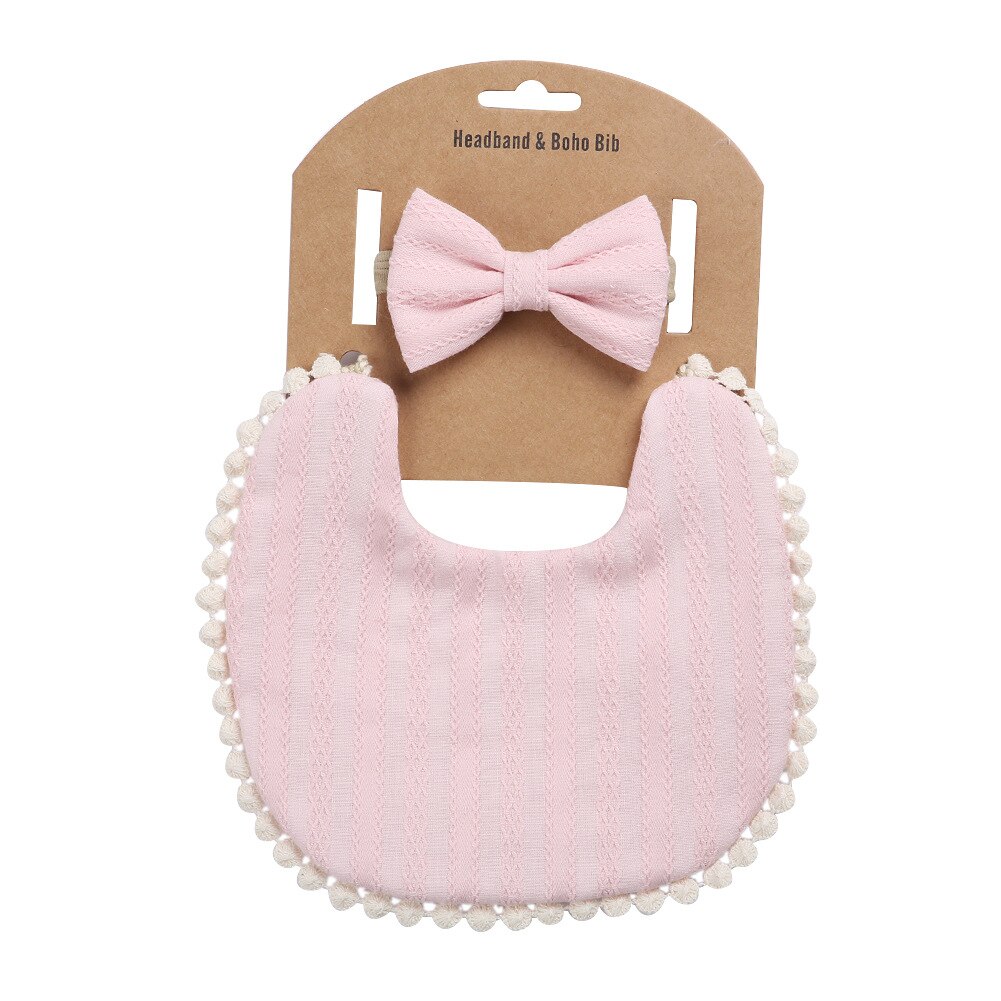 Baby Slabbetjes + Baby Hoofdbanden Set Katoen Bloemenprint Kant Burp Doeken Voor Baby Baby Spullen Pasgeborenen Baby Accessoires: DP021-2