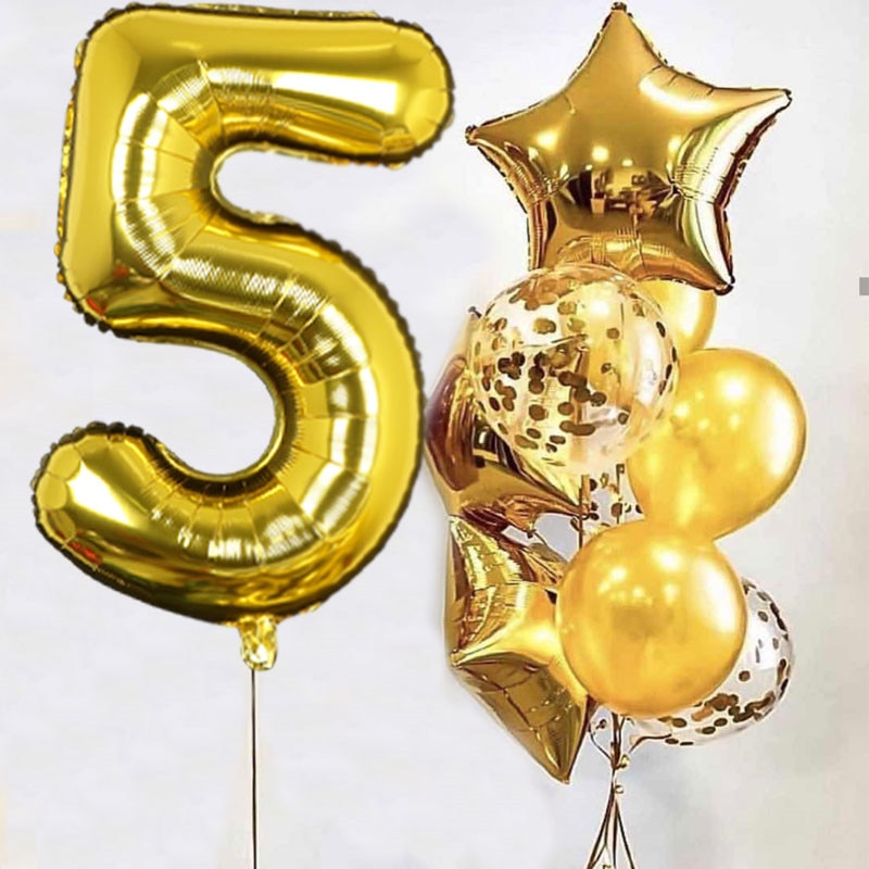 1set Gold 32inch Foil Number Balloons Birthday Party Decorations Star Ballon Kids Boy Girl 1st 1 2 3 4 Years Supplies Globos
