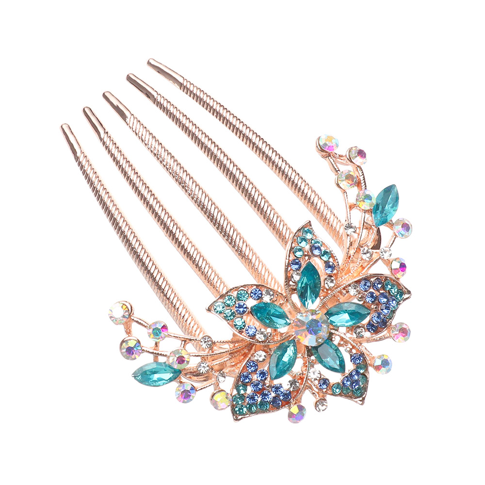 Peine de pelo con diamantes de imitación brillantes para mujer, horquilla de flores incrustadas, accesorios para la cabeza, joyería para el cabello de novia,: Color amarillo dorado claro