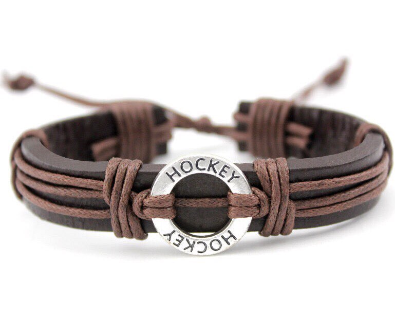 Hockey Charm Adjustable Leather Cuff Bracelets Women Men Boys Girl Jewelry Christmas Browm Color