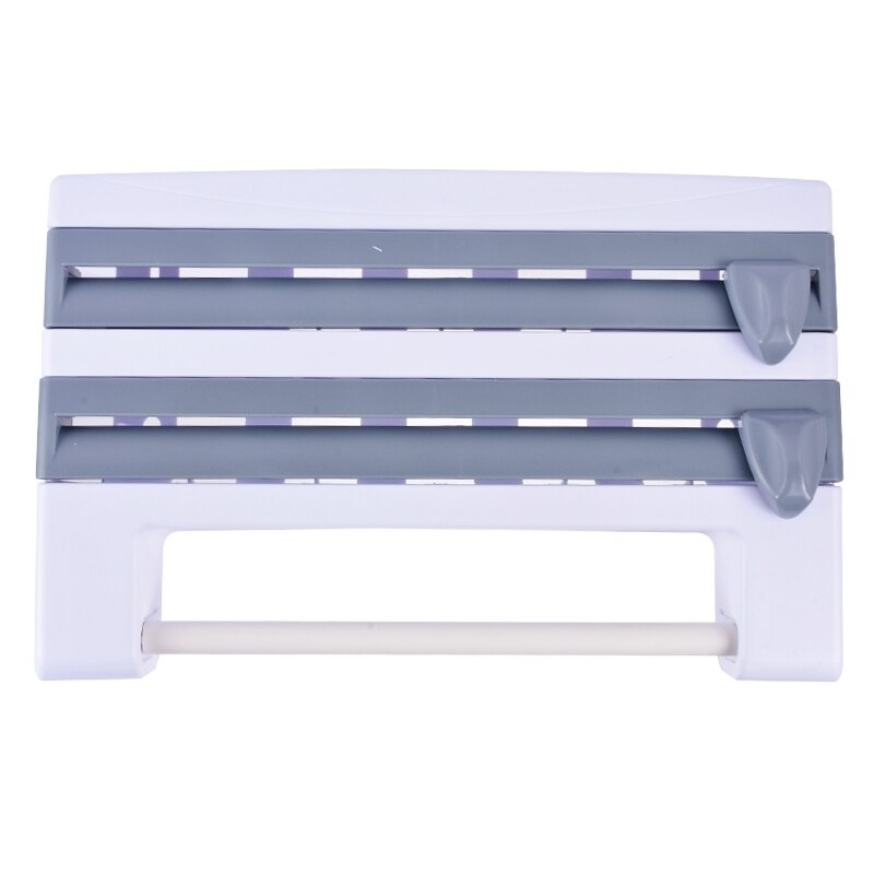 Organizer for Kitchen 4 in1 Wall-Mount Paper Towel Holder Sauce Bottle Storage Film Cutter Tin Foil Rack Kitchen Organization: Grey
