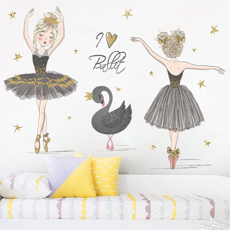 Zwaan En Dansen Prinses Muurstickers Baby Meisje Slaapkamer Decoratie Vinyls Huis Muur Decor Kinderkamer Decoratie Stickers