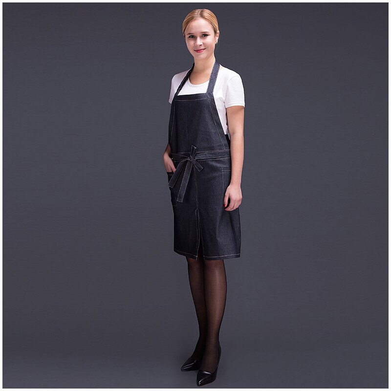 apron chef 70CM denim hanging neck apron unisex kitchen clothes chef waiter smock stretch fabric
