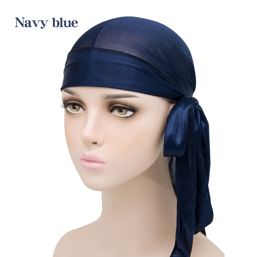 Durag do doo du chiffon en velours pour hommes et femmes, chapeau Bandana respirant, longue queue, couvre-chef chimio, couleur unie,: Navy