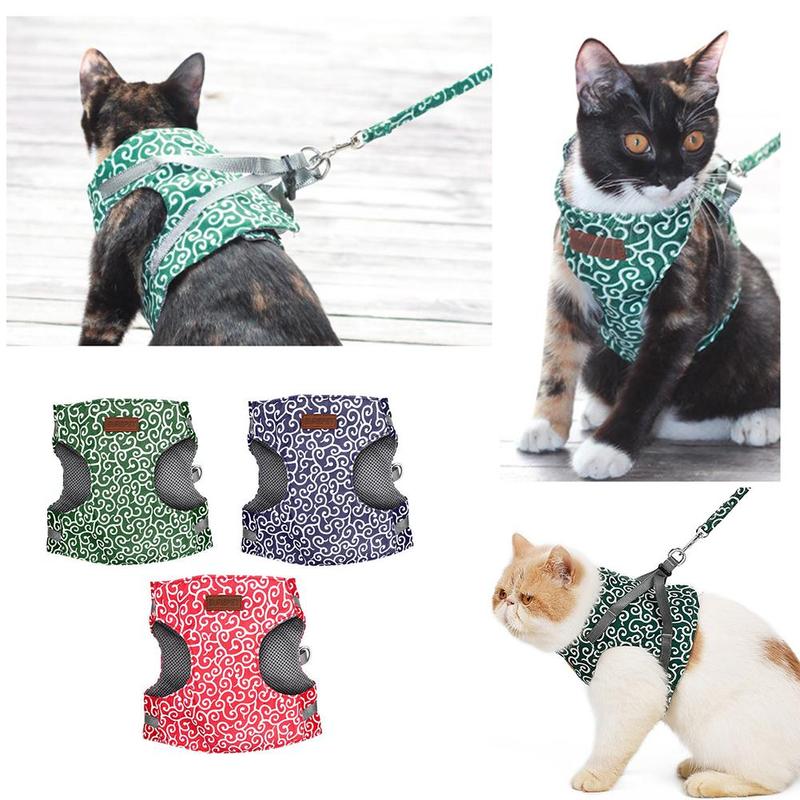 1Pc Anti-Strike Verstelbare Pet Cat Harness Leash Ademend Huisdier Vest Chinese Stijl Borst Strap Secure Trekkabel dierbenodigdheden