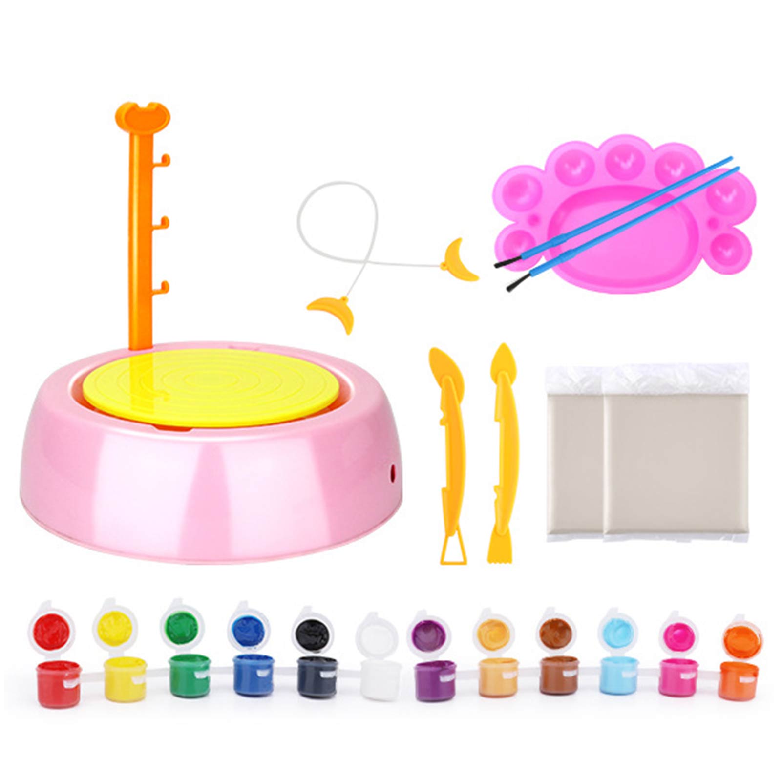 Mini Pottery Wheel Electric Ceramic Wheel Adjustable Speed Clay Machines  with Detachable Basin DIY Clay Tools Sets for Kids