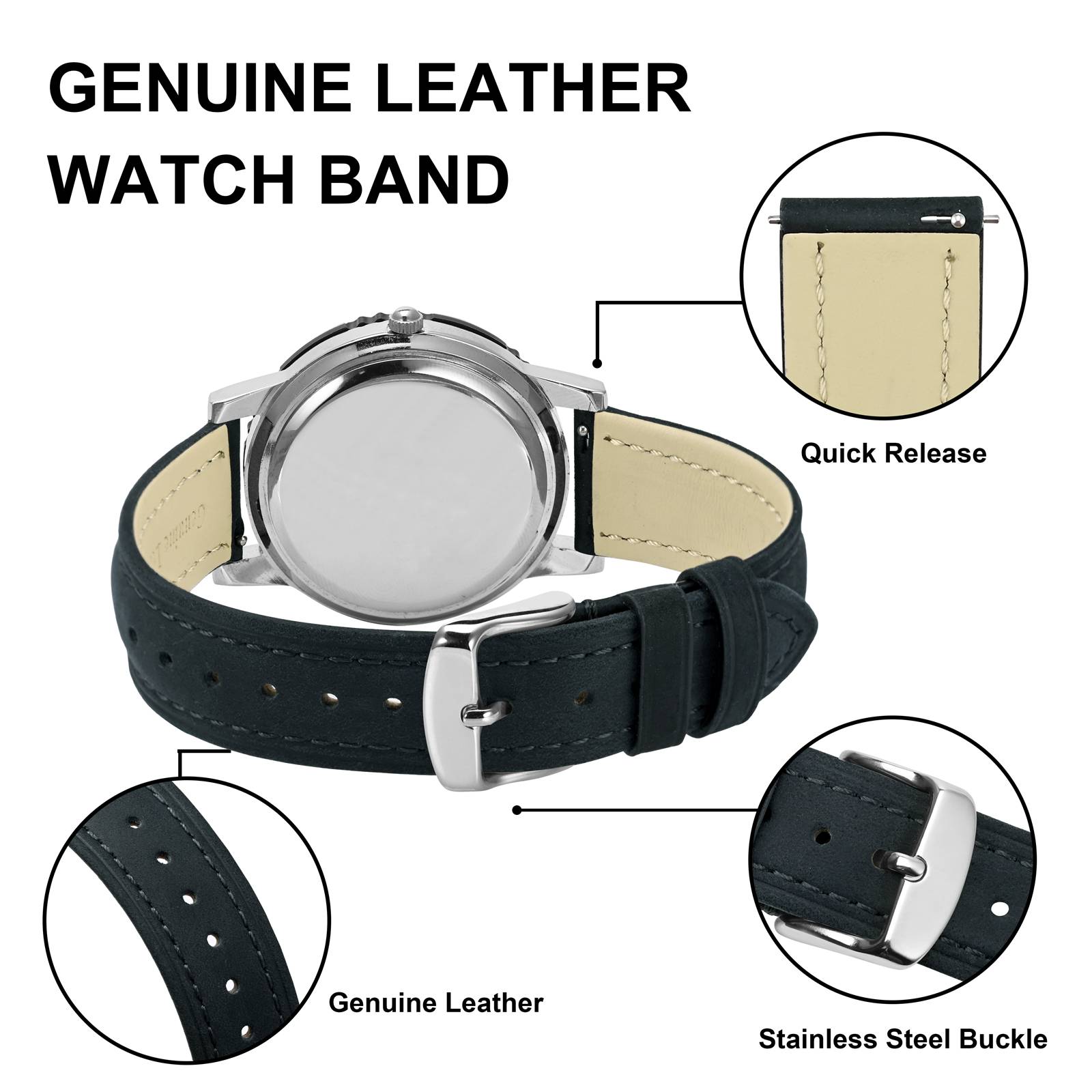 BISONSTRAP Leather Watch Strap 18mm 20mm 22mm 24mm, Replacement Watch Band for Men, Quick Release and Breathable Wristband