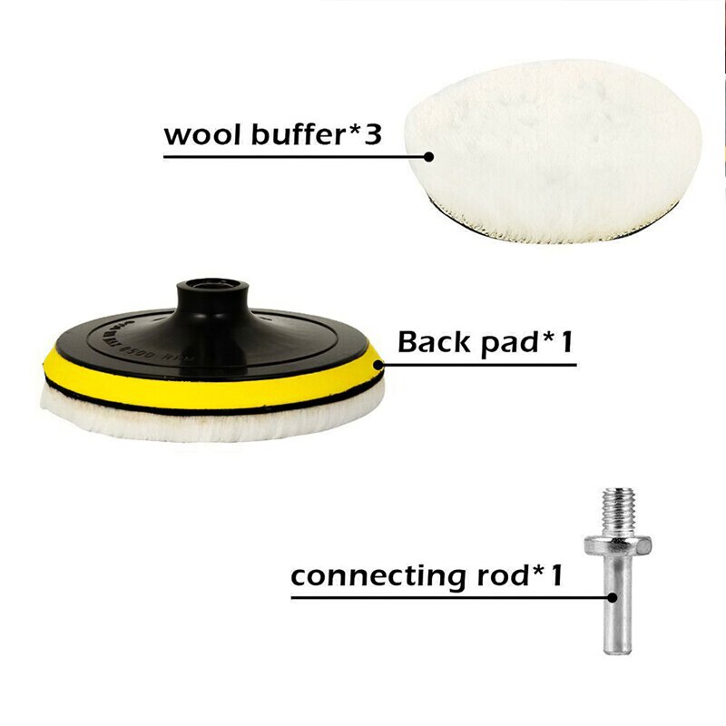 5Pcs Car Polishing Kit Self-Adhesive Buffing Waxing Sponge Wool Wheel Polish Pad for Car Polisher Drill Adapter Detail Cleaning